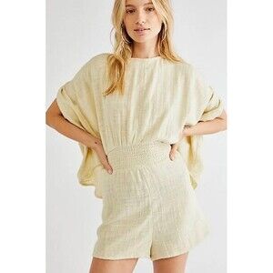 Free People Women's Pietro Tie Back Romper Opal Silk (Light Yellow) Size LARGE